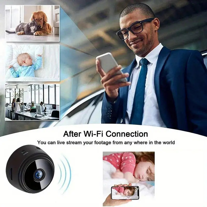 Mini Caméra de suveillance Sans Fil –Sécurité Intelligente de résooution 1080P HD Voyez. Écoutez. Surveillez. Protégez.