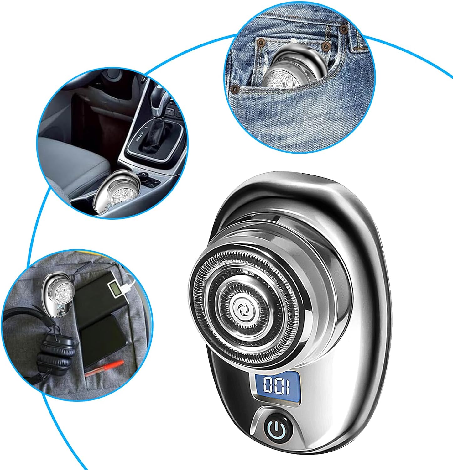 Mini rasoir électrique pour homme : portable, lavable, USB, mini rasoir électrique portable avec indicateur de puissance, rasoir humide et sec pour la maison, la voiture et les voyages