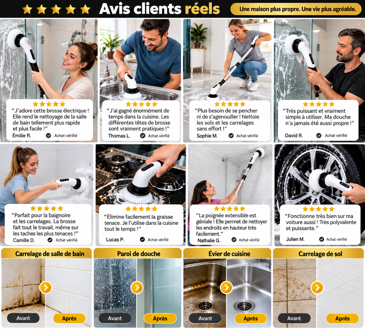 Brosse rotative électrique sans fil PowerClean™avec 9 têtes de brosse en 1