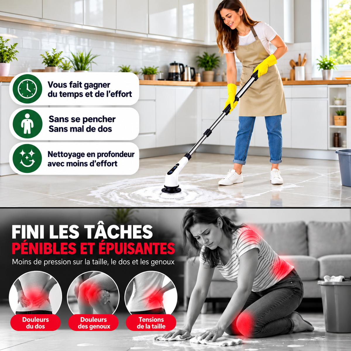 Brosse rotative électrique sans fil PowerClean™avec 9 têtes de brosse en 1